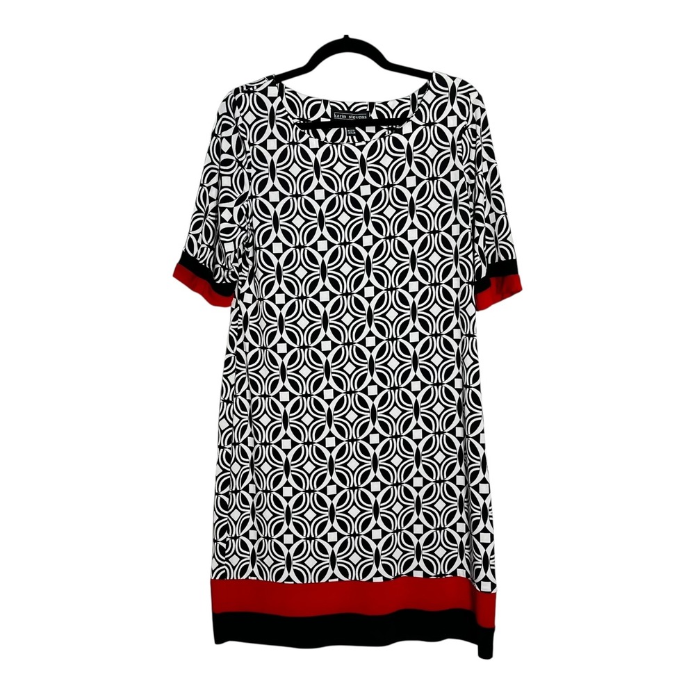 Karin Stevens Geometric Dress Red Black White Knee Length 3/4 Sleeve Women's 14